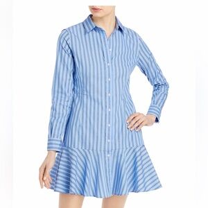 Ralph Lauren Ruffled Blue Striped Dress size 14 NWT